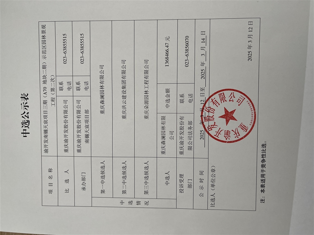c7在线登录南樾天宸项目三期（A70地块二期）示范区园林景观工程（第二次）中选公示表_Jc