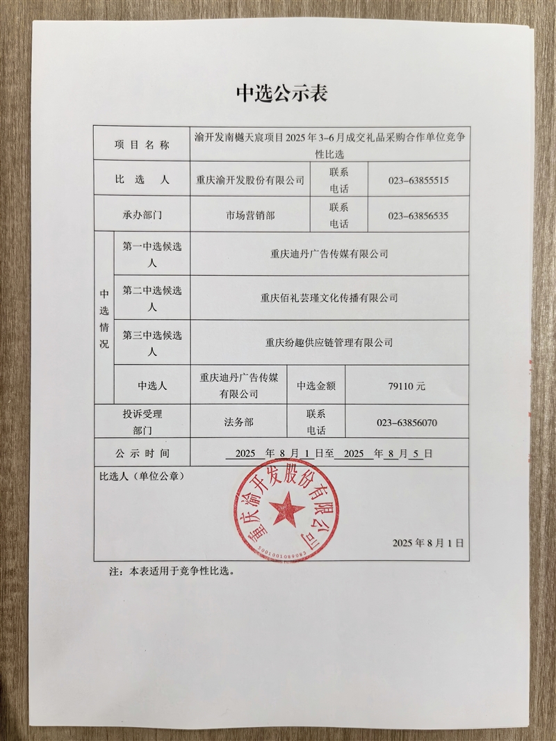 c7在线登录南樾天宸项目2025年3-6月成交礼品采购合作单位竞争性比选中选公示_Jc